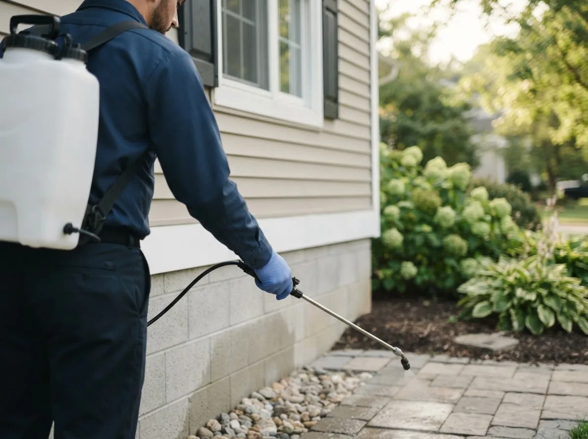 Pest control technician inspecting a home in Oakley, KS
